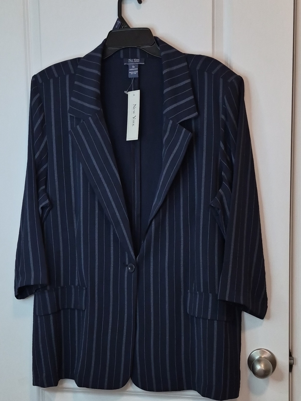 New York & Company Navy Pinstripe Blazer 3/4 Sleeve Size 3X